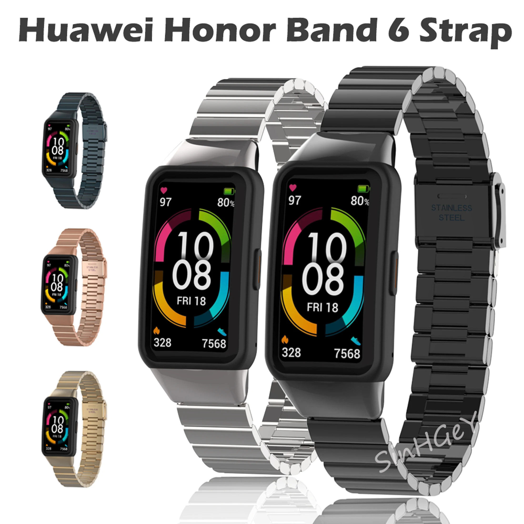 SinHGeY Metal Strap For Huawei Band 6 Honor Band 6 Metal Strap Buckle Stainless Steel Bracelet Replacement Wristband New