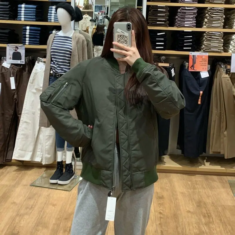 

Bomber Jackets Womens Jacket Emblems Autumn Cashmere Colorblock Snap-Button Casual Badge Artistic Lovely Contrast Preppy Girlish