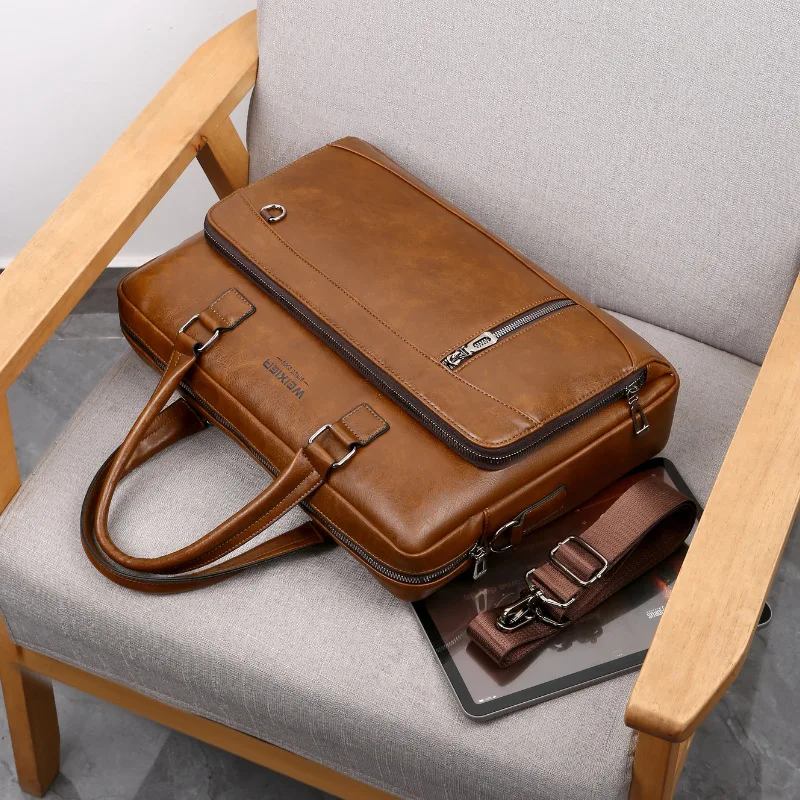 Business Handbag Horizontal Men's Shoulder Crossbody Bag High-end Sense Large Capacity Briefcase for File 15inches Laptop Storag