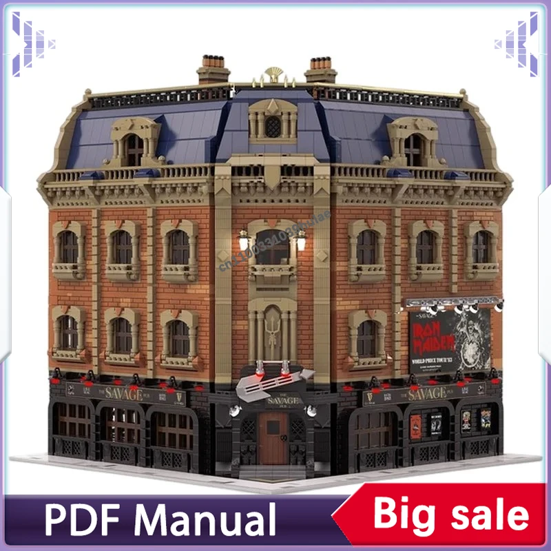 High Detail Vintage Old Tavern Model Building Blocks Medieval Town Street View Diorama Brick Hobby Collectible