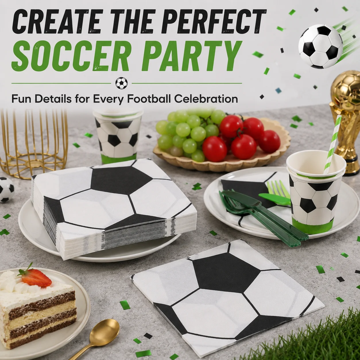 20PCS Soccer Party Paper Napkins 2-Ply 33x33cm Black White Football Serviettes for Birthday Game Day Table Decor