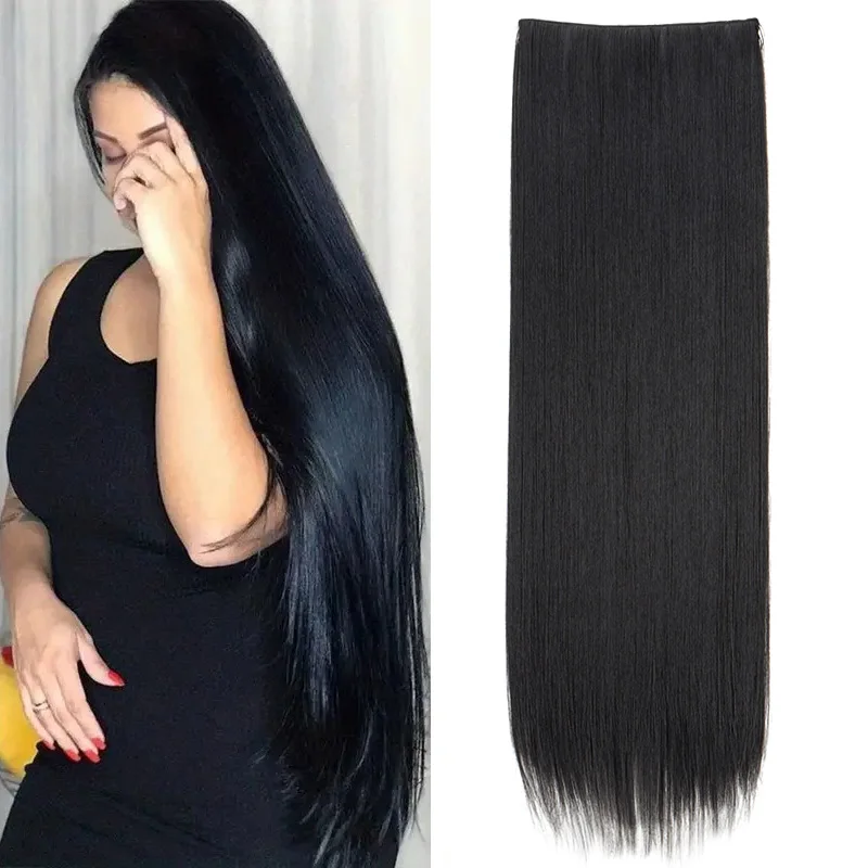 Synthetic 32Inch/40Inch Long Straight Hair Extension 5 Clips One Piece Black Brown Hairpiece for Women