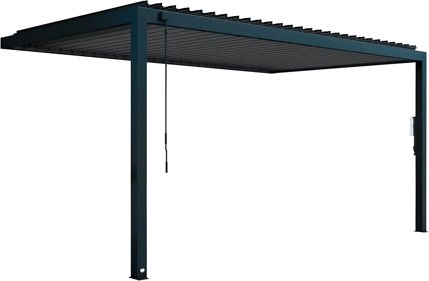 Evanston 16'x10' Galvanized Steel Wall-Mounted Louvered Pergola Kit with Adjustable Roof, Shade, Rain Protection, High-Wind Rati