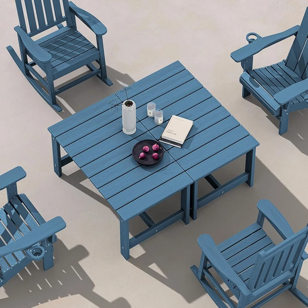 

Patio Coffee Table, HDPE Rectangle Outdoor Coffee Table Set of 2, Navy