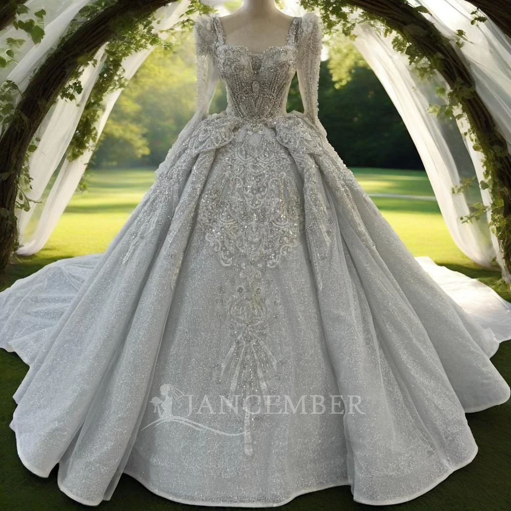 

Jancember Full Sleeves Lace Wedding Dresses Long 2025 Top Ball Gown Bridal Gown for Women Ball Gown with Train vestidos de novia