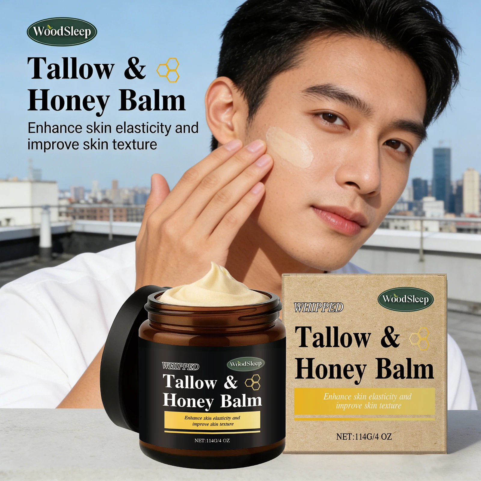 Beef Tallow Honey Balm for Men Lasting Moisturizing Dryness Soothing Skin Firming Smoothing Roughness Anti Aging Face Cream