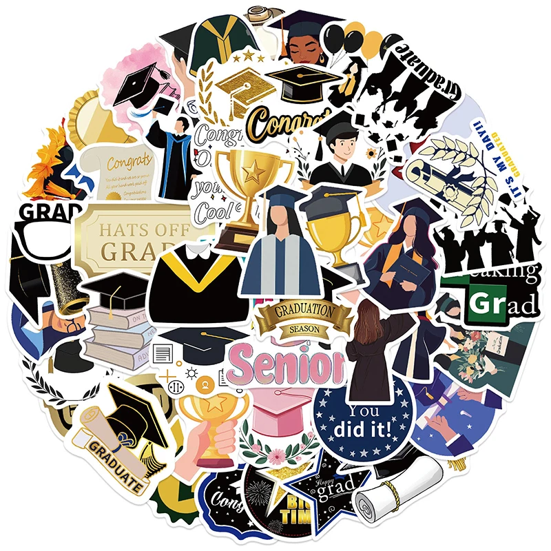 50PCS Waterproof Vinyl Graduation Sticker Sparkly Stars Design for Graduation Party Decorations And Water Bottle Personalization