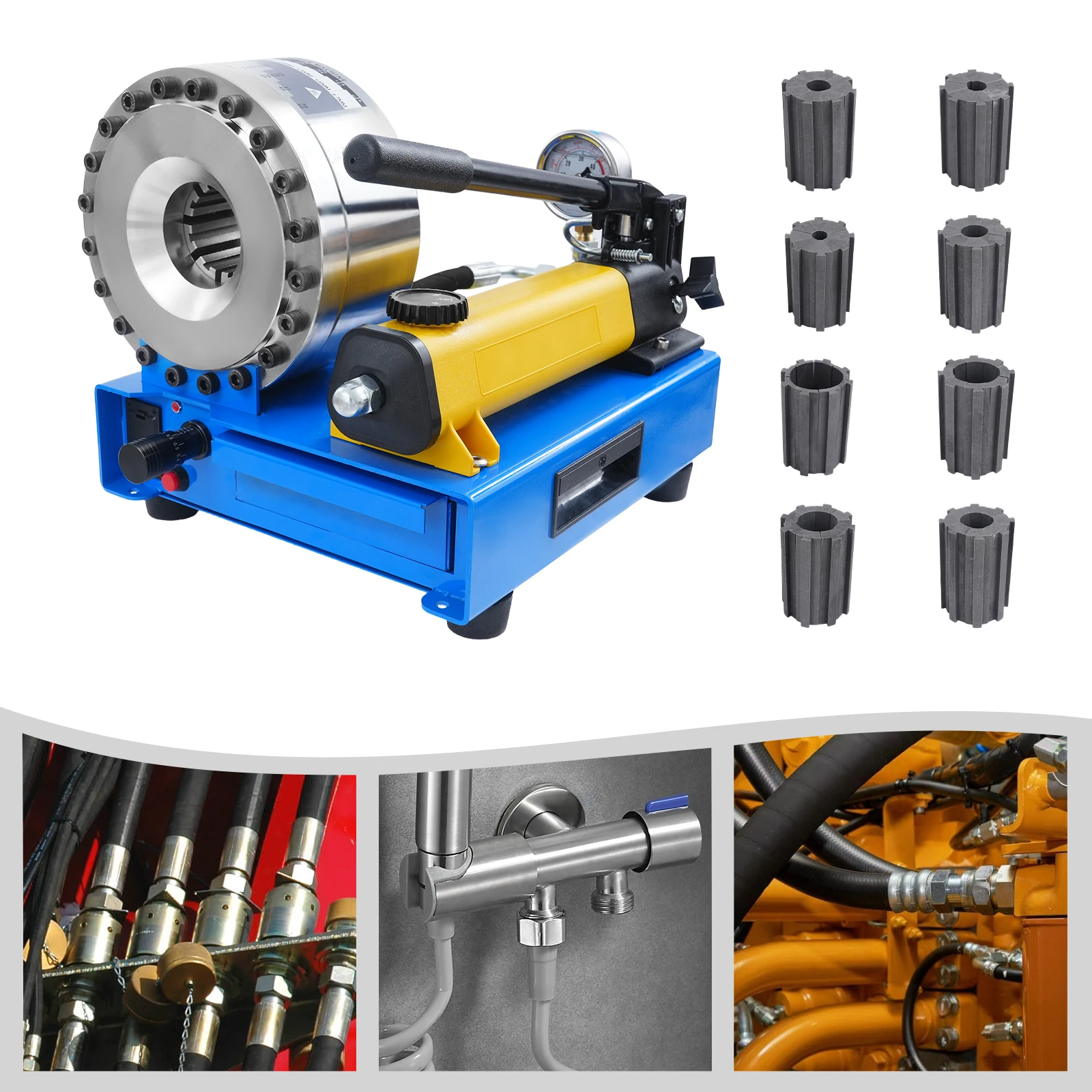 

Hand Hydraulic Hose Pipes Crimping Tool with 8 Sets of Dies 10mm 12mm 14mm 16mm 19mm 23mm 27mm 31mm,Hose Crimping Tool