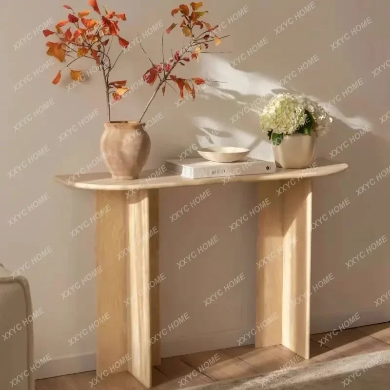 A High-end marble entry front door porch table ultra-narrow retro extremely narrow strip case end view table