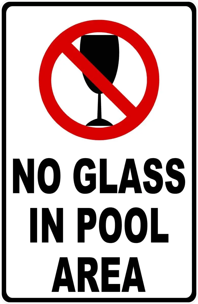 No Glass In Pool Area Sign Business Signs (X613) Metal Tin es Safety Caution for Indoor or Outdoor-aluminum