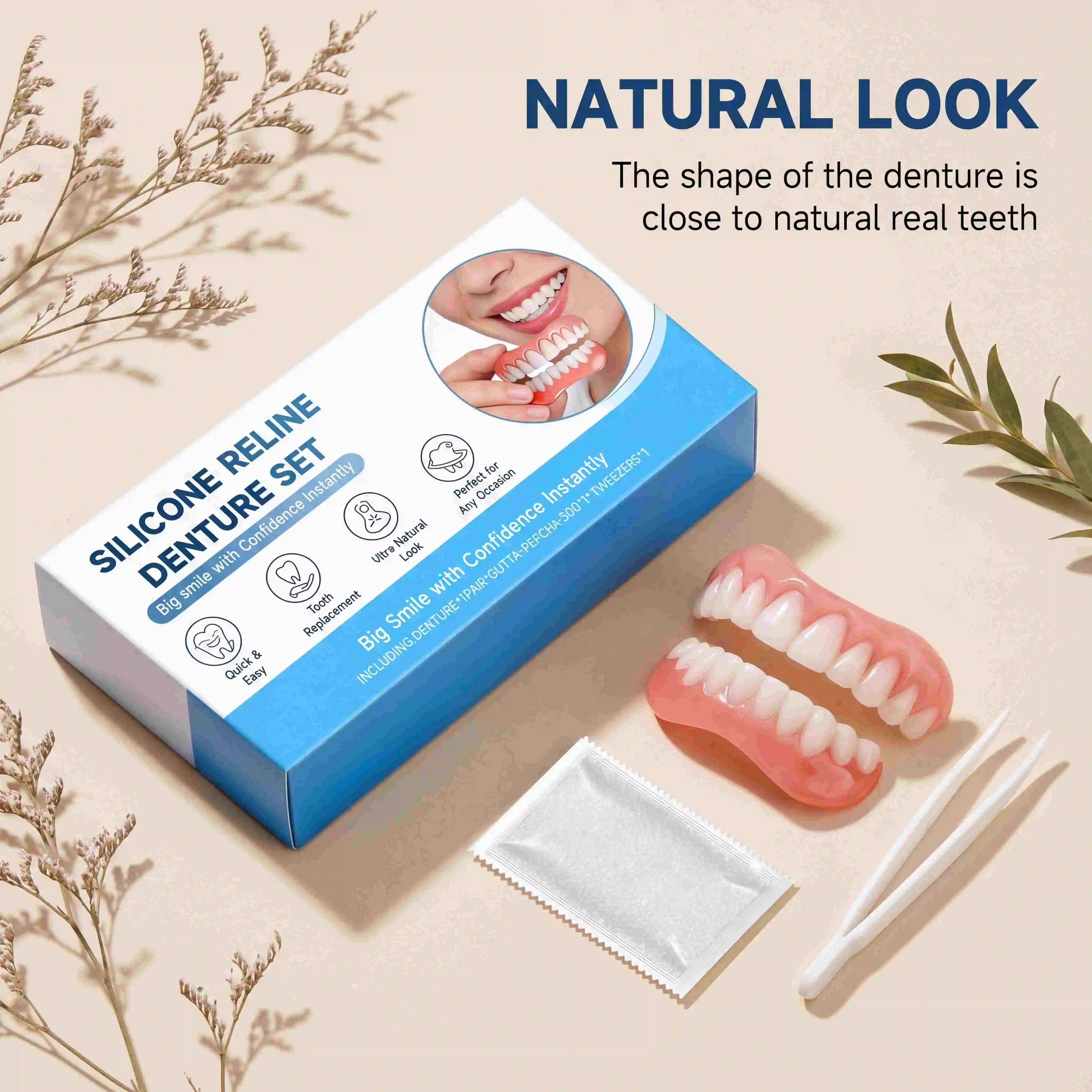 Silicone Reline Denture Set Soft Dentures False Teeth Set Adjustable Durable Wear-Resistant Denture Silicone Kit For Men & Women