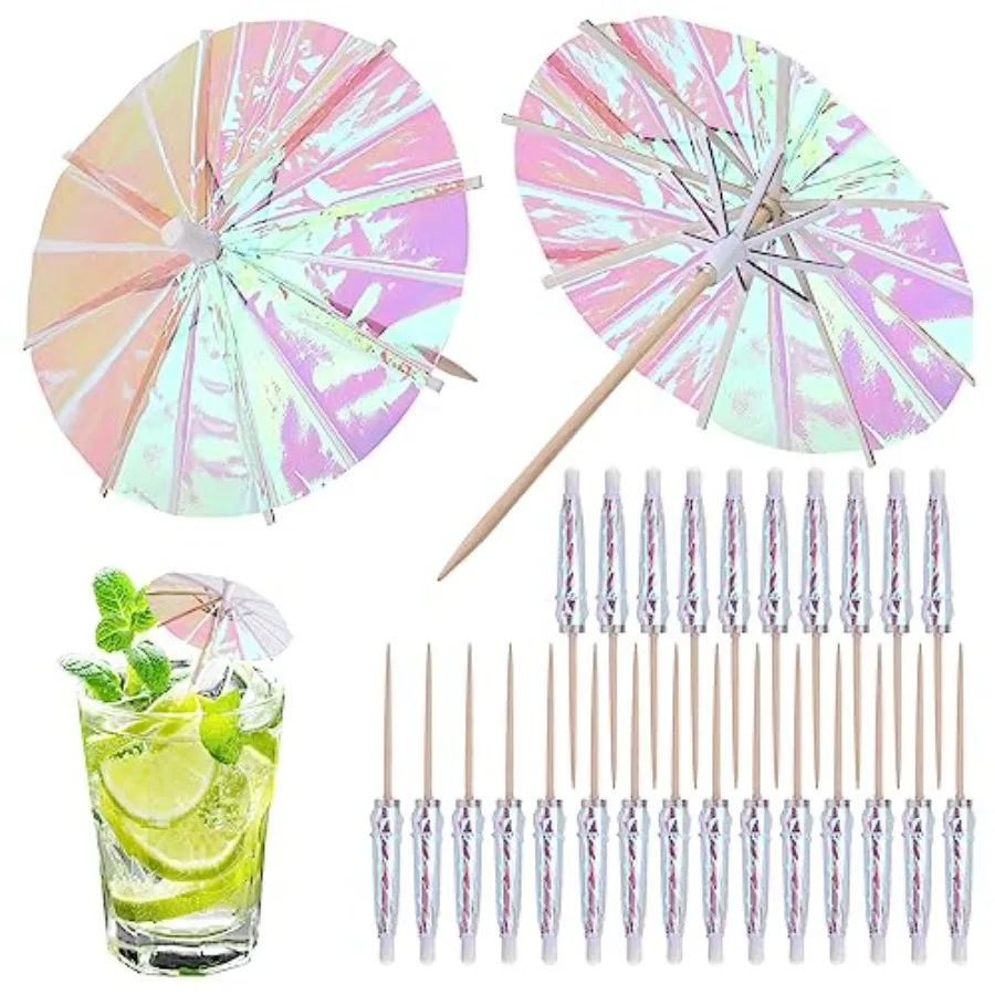 

50 Pieces Cocktail Umbrellas Mini Paper Cocktail Picks Drink Umbrellas Parasol for Drinks Paper Umbrella with Wood Toothpicks f
