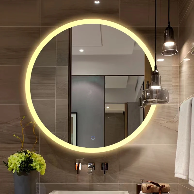 Touch Screen Smart Bathroom Mirror Led Wall Lamps Bathroom Large Round Toilet Hanging Wall Bathroom Mirror Light Arandela