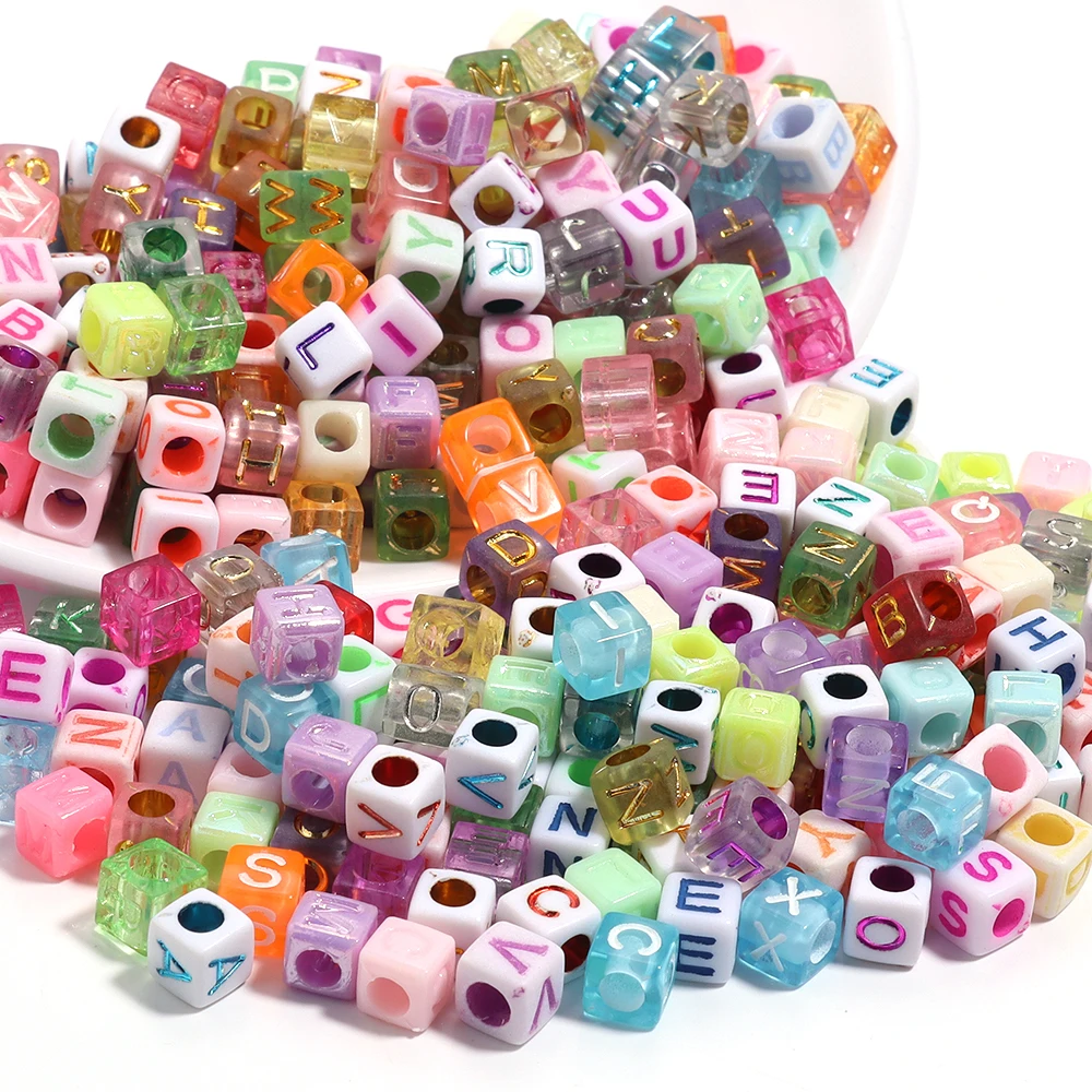 100pcs 6mm Acrylic Letter Beads Random Mixed Square Alphabet Loose Beads For Jewelry Making DIY Bracelet Necklace Accessories