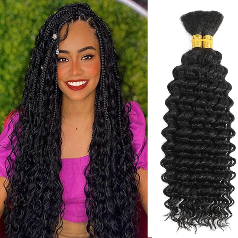 Human Hair for Braiding Deep Wave for Boho Braids No Weft Human Hair Bundles for Braiding Brazilian Virgin Human Hair 14-24 Inch