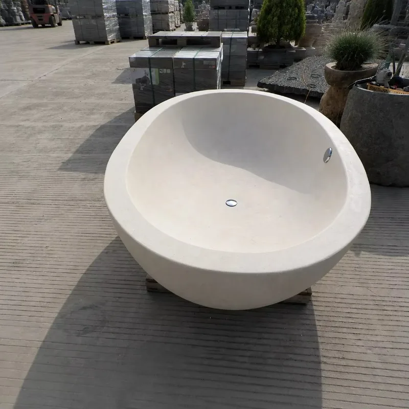 High Quality Large Size Customized Natural Stone White Marble Oval Bathtub Floor Free Standing Bath Tub For Outdoor Hotel Villa