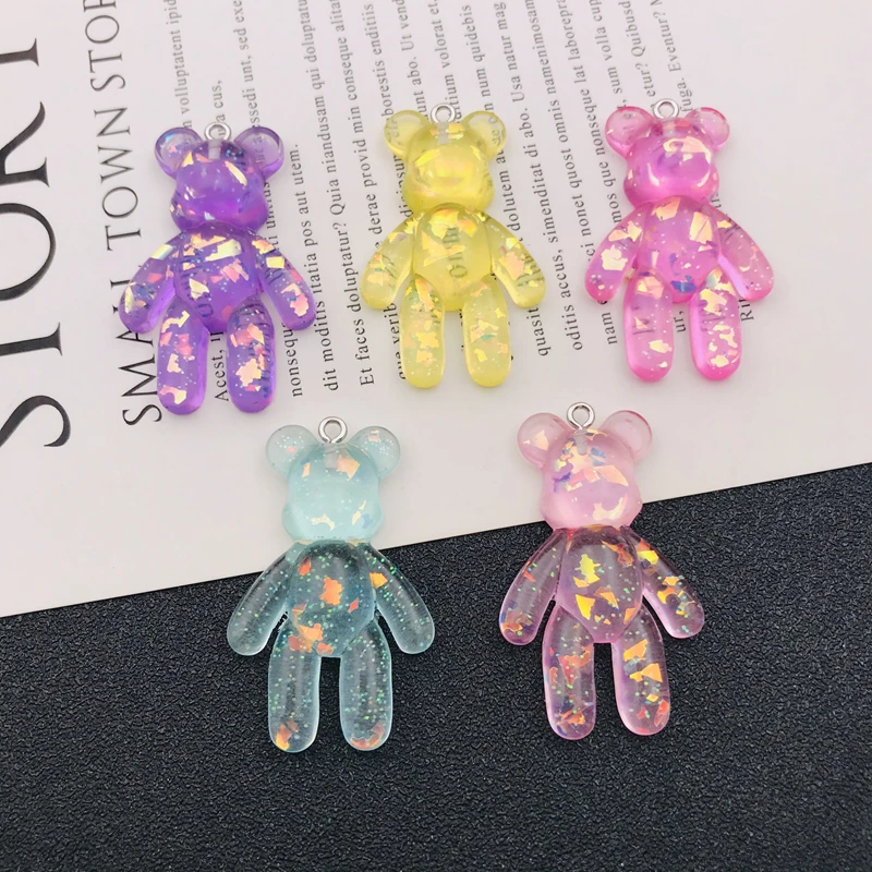 10pcs Resin Newest Glitter Sparkle Colorful Bear Charm Cute Pendant for Keychain, Earring, Scrapbooking, DIY Making, Necklace