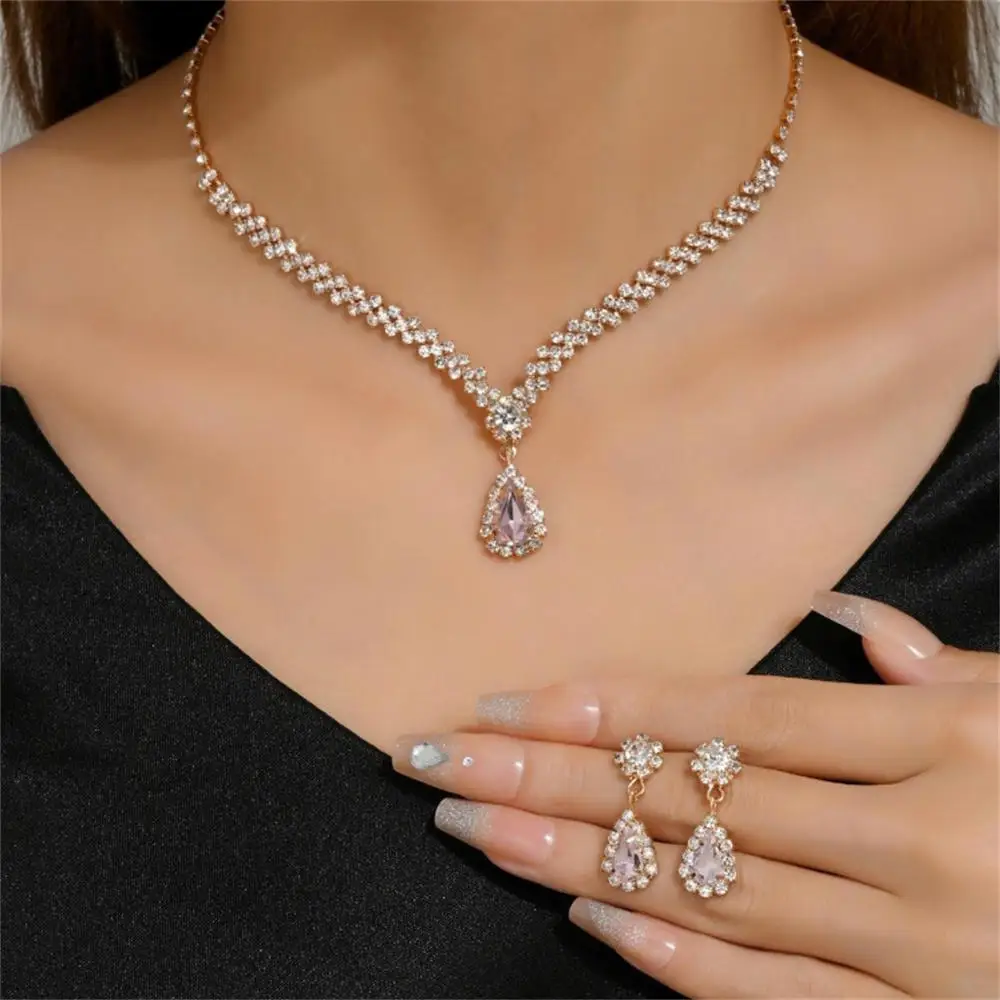 Women's Simple Water Drop Crystal Rhinestone Necklace Earrings Set