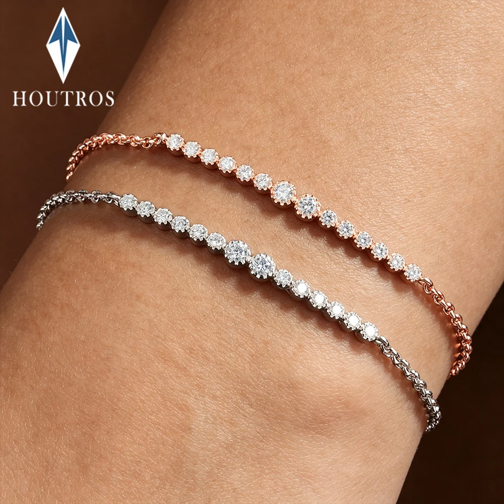 Real Full Moissanite Gradient Bracelet Sparkling Starburst Set Round Diamond Bar Bracelets S925 Silver Adjustable Chain Jewelry