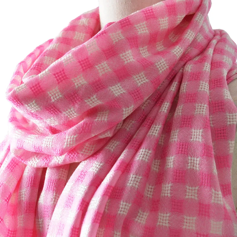 Ladies Winter 100% Real Wool Checkered Large Shawl Scarf