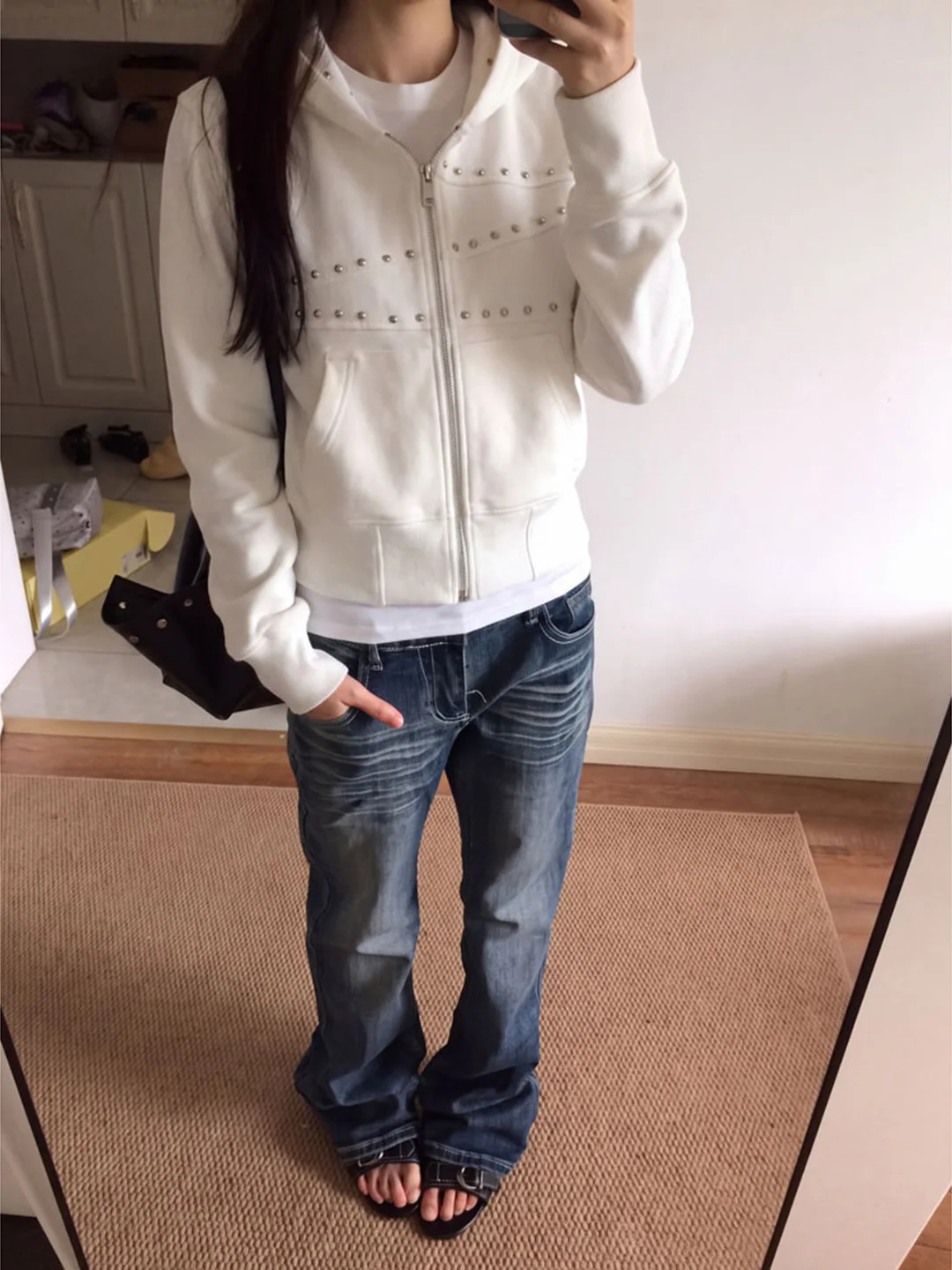 Korean Design Heavy Duty Rivet Double Zipper Open Cardigan Sweatshirt Women Loose Slimming High End Feeling Hooded Jacket