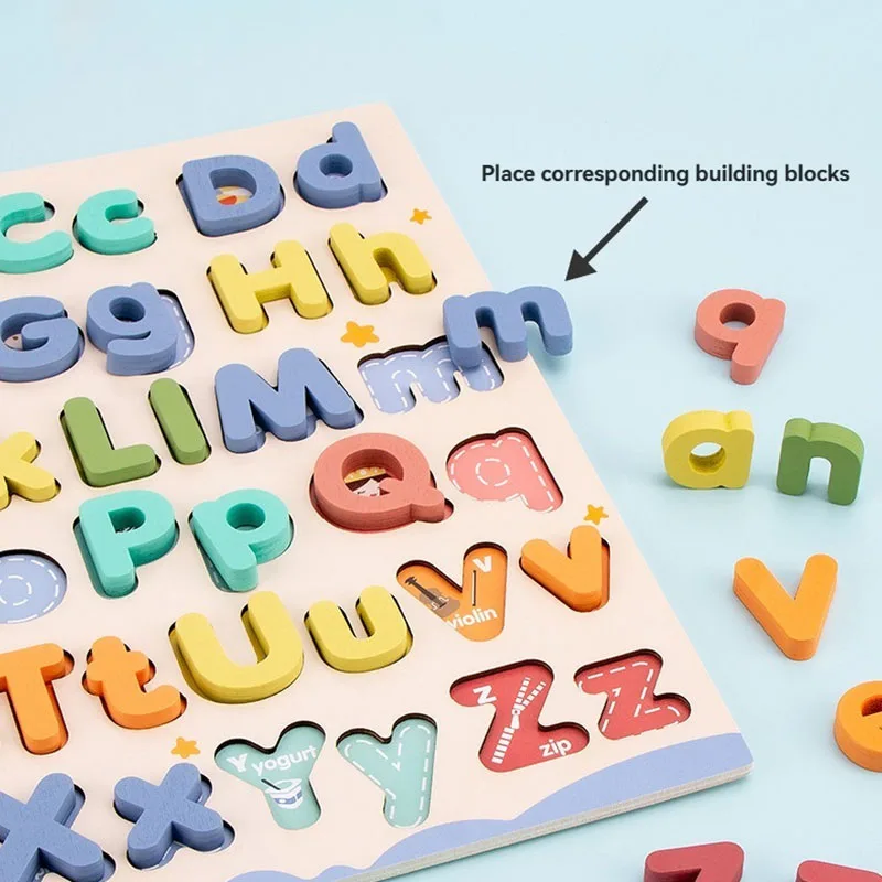 나무 알파벳 맞추기 퍼즐 – 어린이를 위한 대문자 및 소문자 글자 게임, 조기 학습 문해력 장난감