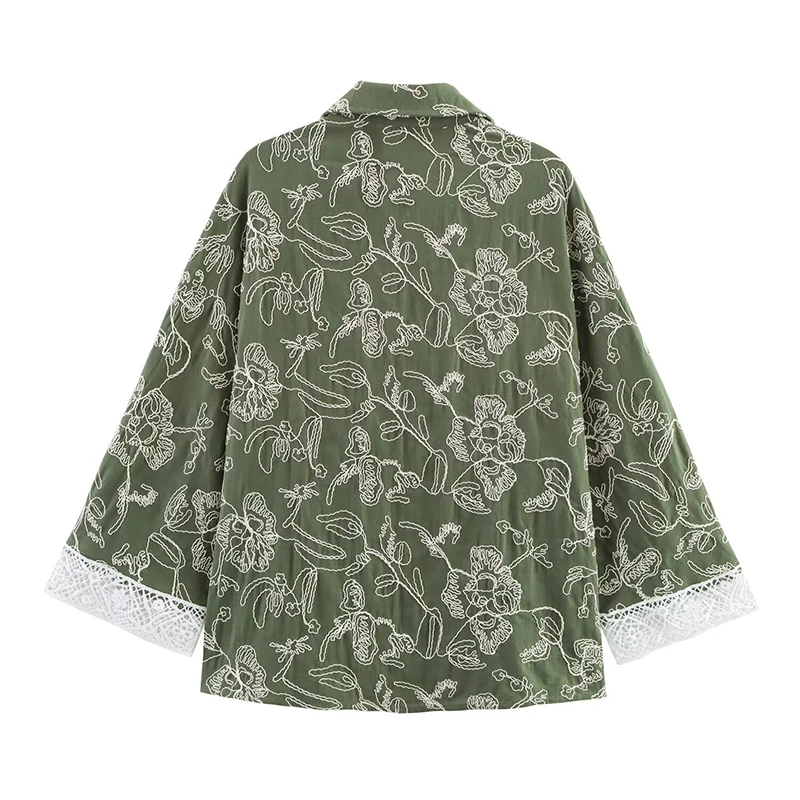 YENKYE Guipure Patchwork Mouw Borduren Shirt Vrouwen Revers Kraag Voorste Knop Casual Losse Blouse Streetwear Dame Shirts