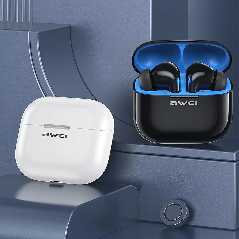 سماعات أذن Awei T1Pro TWS بلوتوث 5.3 سماعات أذن لاسلكية للألعاب سماعات أذن للحد من الضوضاء مع ضوء Shenzhen HongKong RGB