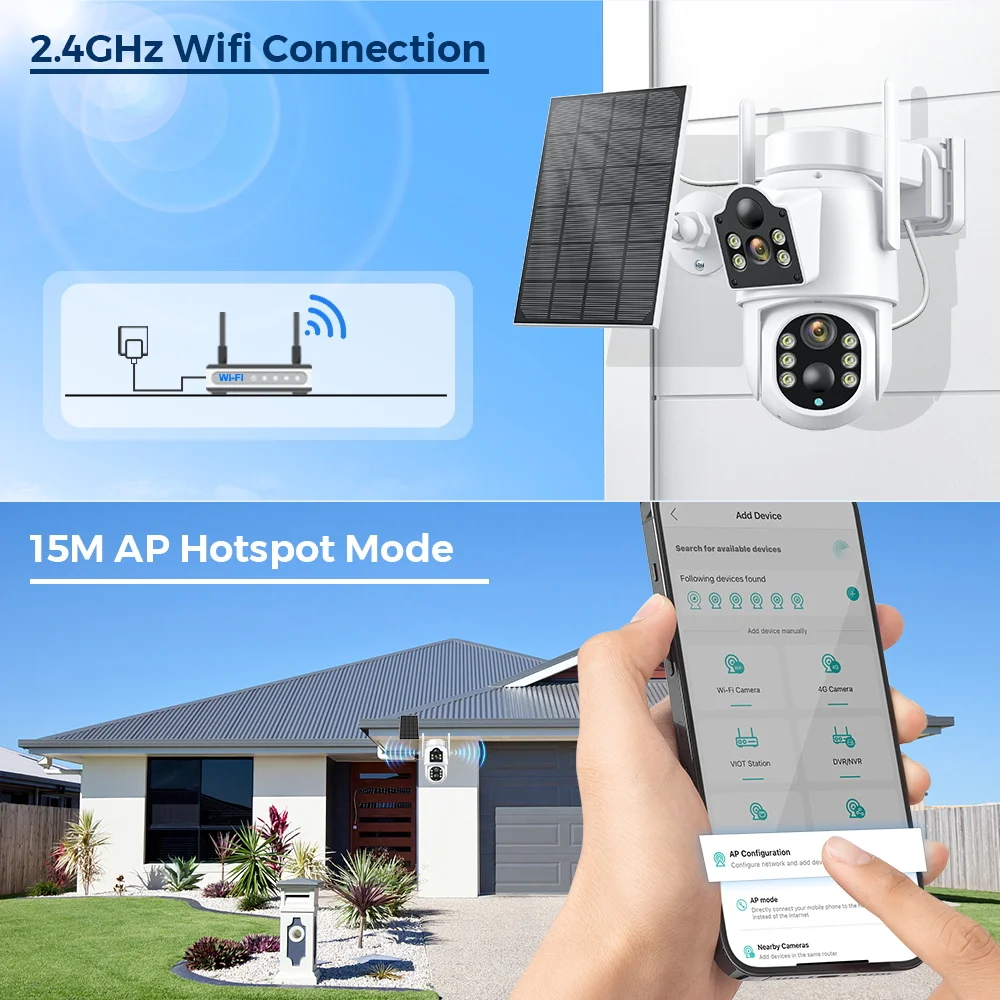 Imagem -06 - Câmera Solar sem Fio de Vigilância de Vídeo Lente Dupla Ptz Wifi Exterior Bateria Embutida Longo Tempo Standby Icsee 4mp