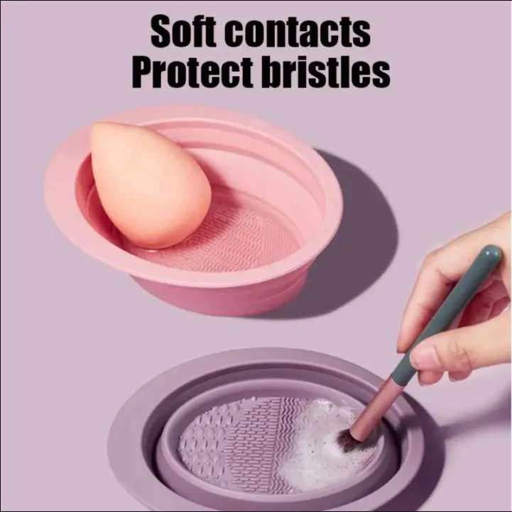 GECOMO Bol et tapis de nettoyage pour pinceaux de maquillage en silicone souple et pliable coloré, adaptés au nettoyage des bouffantes de poudre et des pinceaux de fard à paupières