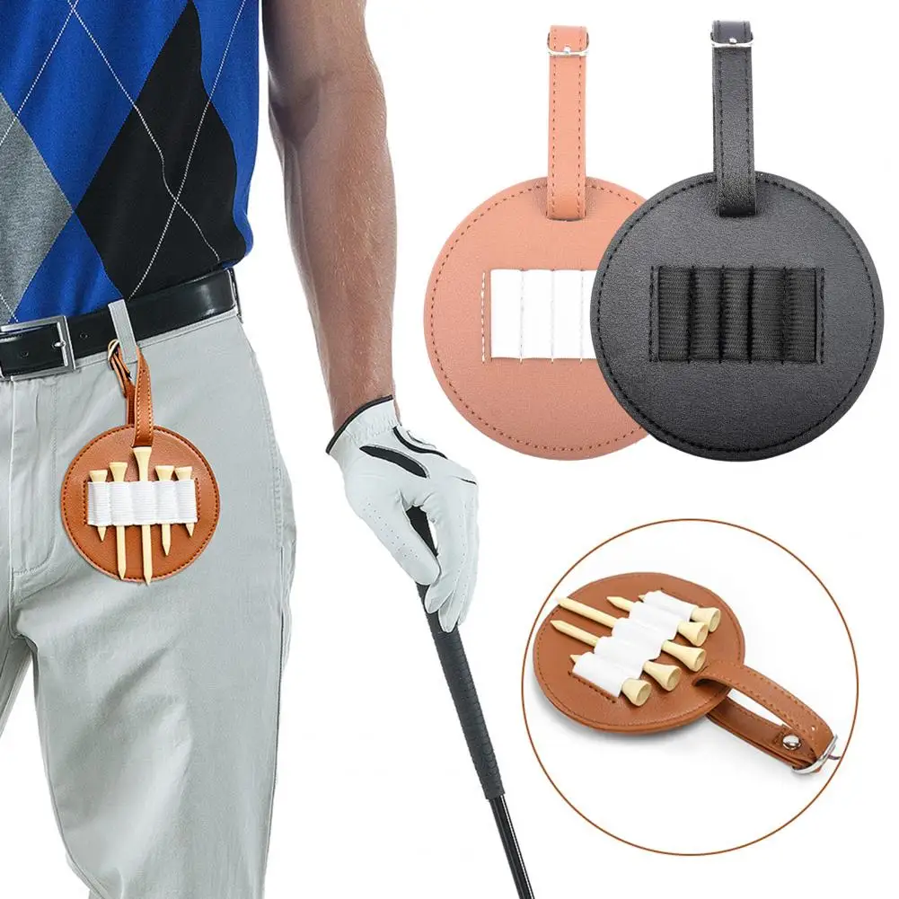 10cm Golf Tee Holder ClipOn Organizer, PU Leather Ball Tee Pouch With Stretchable Strap Belt Hook For Golf Bag Accessories