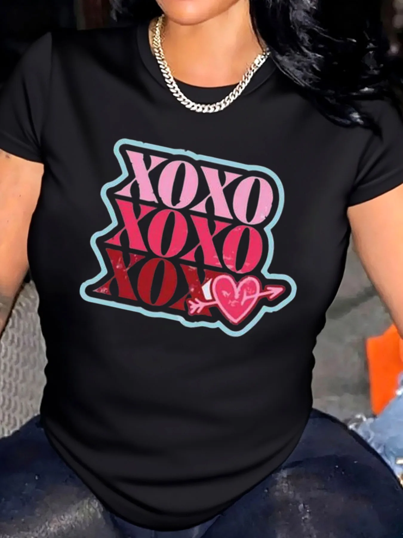 

Женская футболка больших размеров, кофейная чашка с сердечком на день Святого Валентина, милая уличная одежда с кофеиным принтом