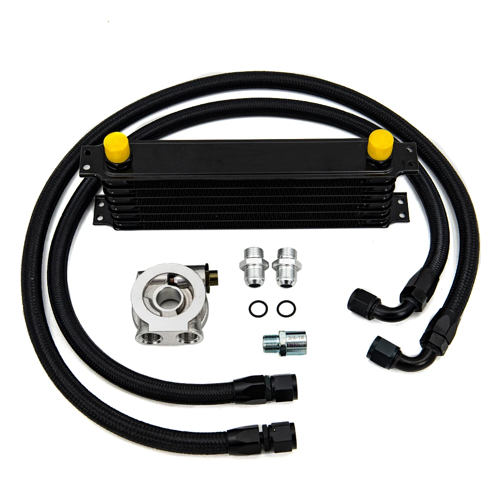 Free Shipping 7 Rows Oil Cooler Kit Oil Filter Adapter AN10 Transmission Oil Cooler Kit  With Nylon Stainless Steel Braided Hose