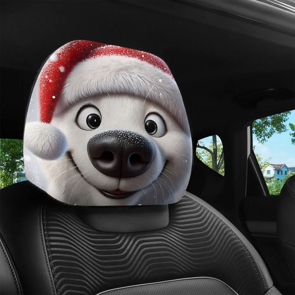 2pcs Christmas hats, cute puppy car headrest covers, snowy Christmas Christmas hat outfit, winter limited edition accessories