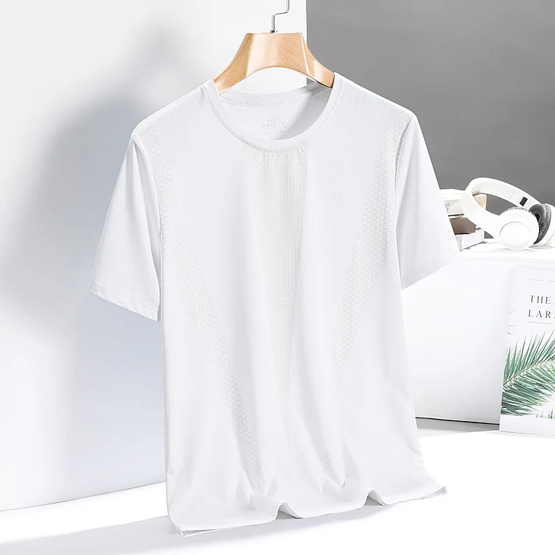 New Men\'s Short-Sleeved T-Shirt Pajamas Tops Men\'s Summer Thin Casual Ice Silk Half-Sleeved Body Shirts Men\'s Ice Feeling Tops