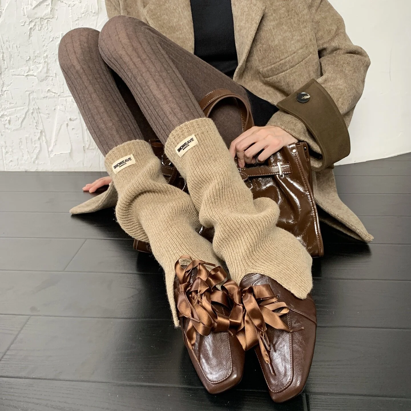 women's-wide-stripe-vertical-pattern-semi-transparent-feel-stack-wear-labelled-open-split-leggings-set-autumn-winter-new
