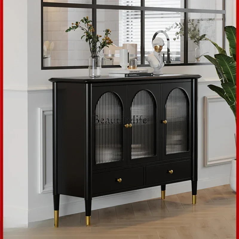 

LFrench Black Side Cabinet Household Solid Wood Modern Storage Cabinet