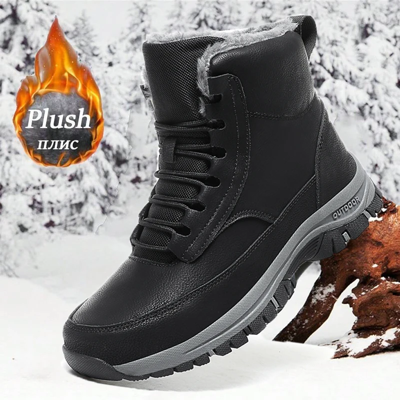 NeW Men Winter Snow Boots For Waterproof Leather Sneakers Super Warm Men\'s Boots Outdoor Male Hiking Boots Work Shoes Size 39-48