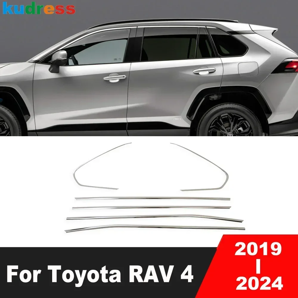 

Для Toyota RAV4 RAV 4 2019-2022 2023 2024 автомобильные аксессуары из нержавеющей стали, полный комплект, оконная рама, накладка на порог, декоративная полоса