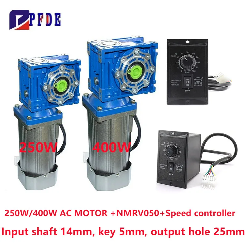250w 400w AC Variable Speed Deceleration Motor+Turbine Worm Gearbox NMRV050 with Speed Controller CW CCW Output Hole 25mm AC220V