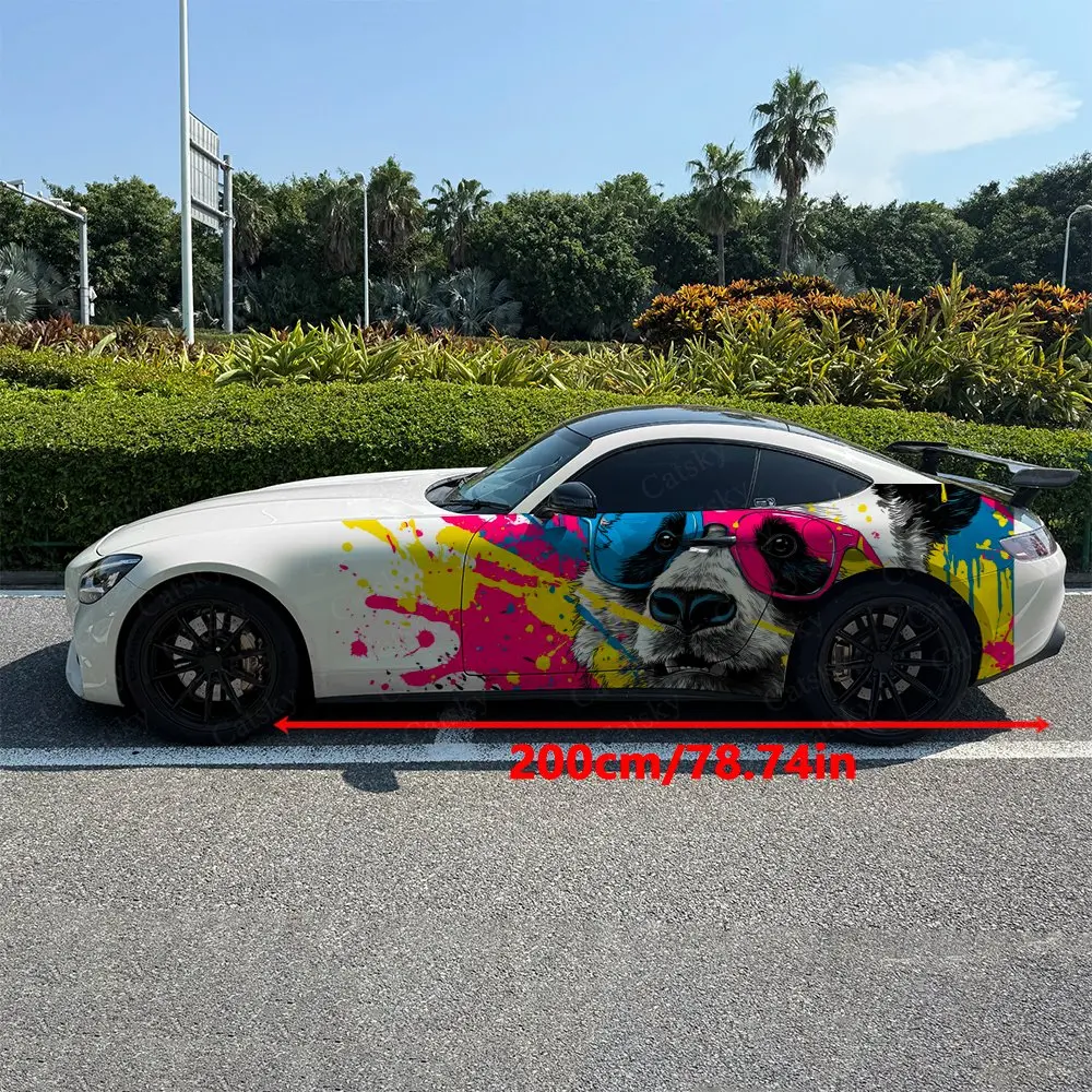 2pcs Graffiti Panda Sticker, Durable, Fade-resistant, Enhance The Beauty Of Your Vehicle Bold Art Design Car Vinyl Wrap