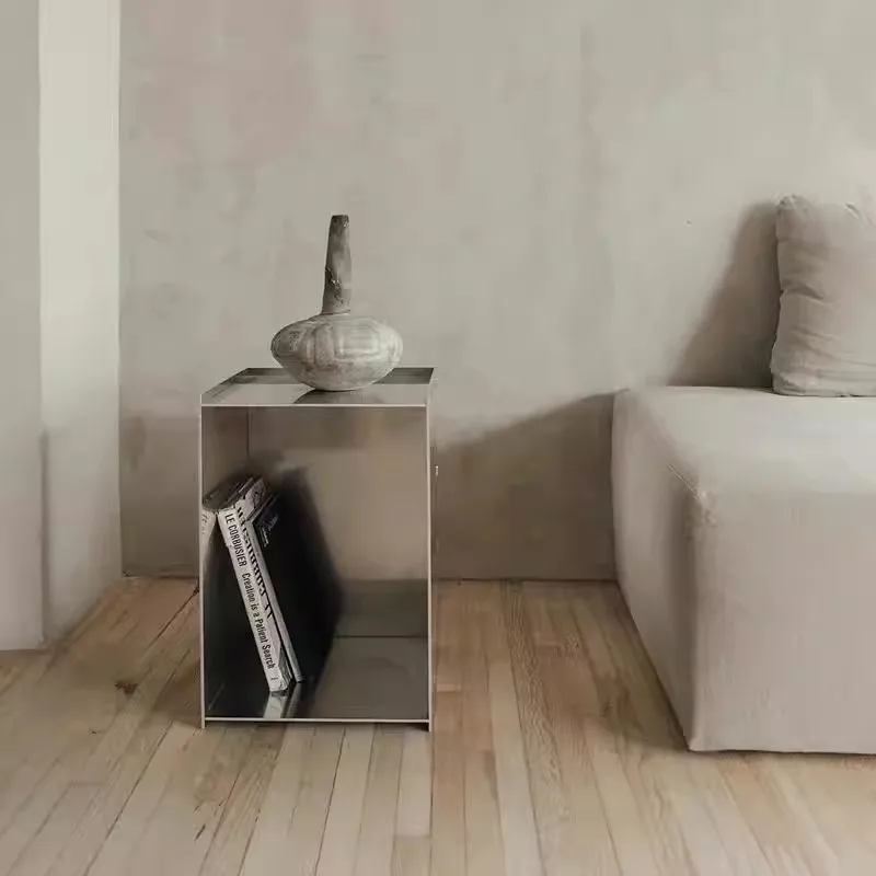 Aluminum Rivet Box Side Table Nordic Minimalist Metal Cube End Table Modern Sofa Side Cabinet Open Storage Nightstand for Living