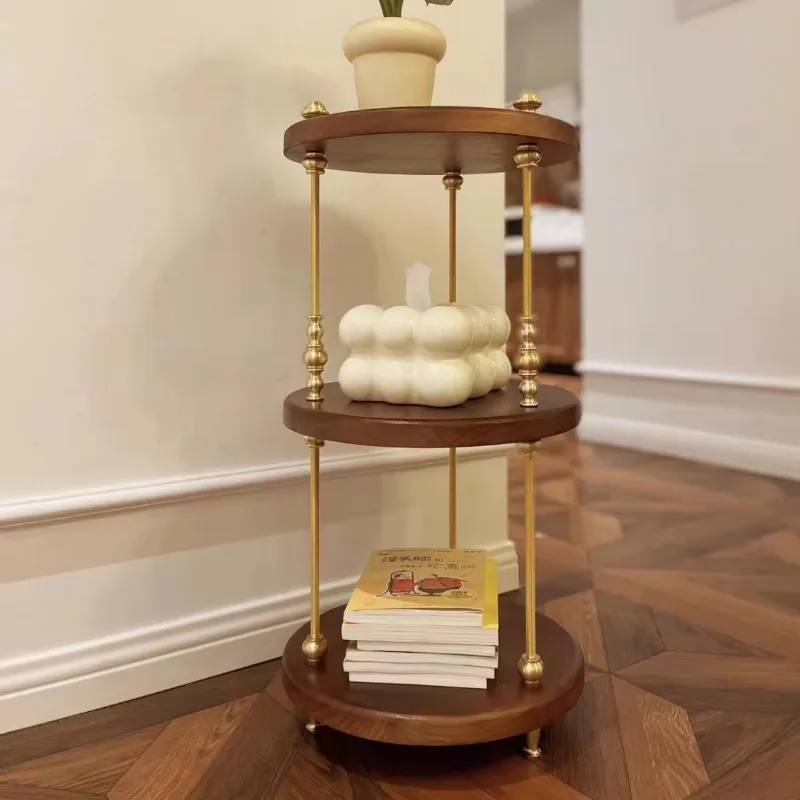 

Vintage Solid Wood Side Table Mid-Century End Table for Small Spaces Three Tiers Storage Shelf Living Room Furniture