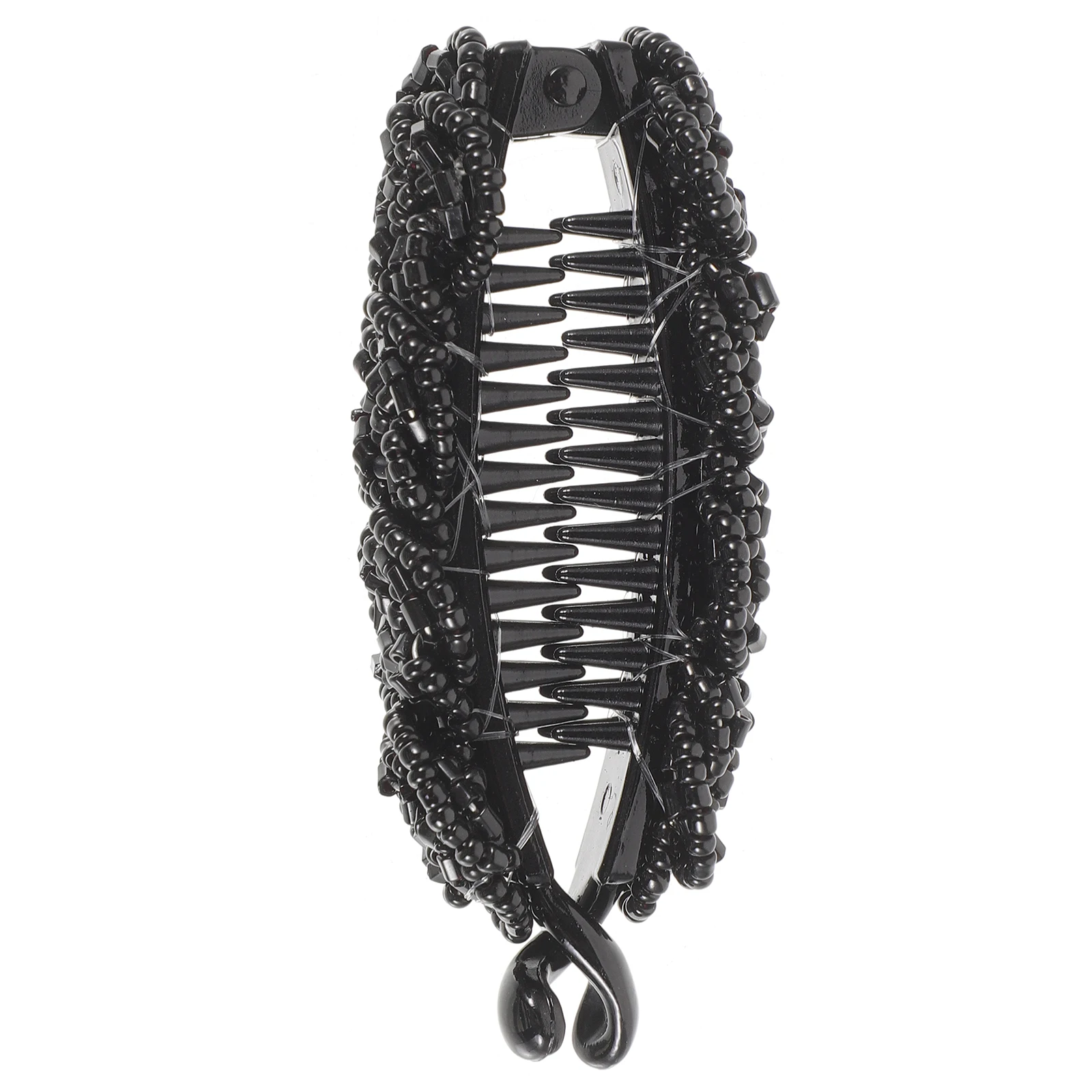 مشبك شعر الموز بتصميم لؤلؤي للنساء، حامل سريع على شكل ذيل حصان، مشبك لتصفيف الشعر لمناسبات مختلفة باللون الأسود