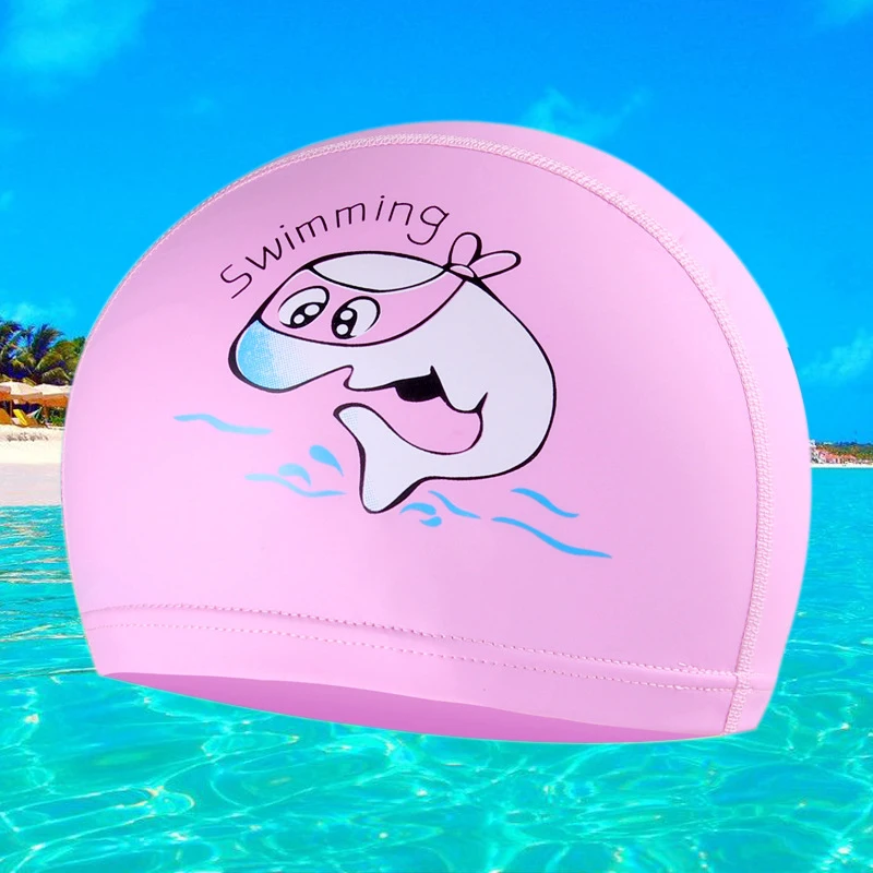 Children's Swimming Cap Waterproof Ear Protection Pu Cap Boys and Girls Cartoon Swimming Cap Hair Protection Comfortable Swimming