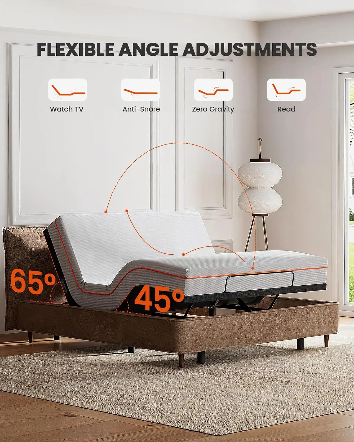 Adjustable Bed Base with Massage, USB Ports, Night Light, Head & Foot Incline, 4 Height Options, Twin XL, Customized view 2