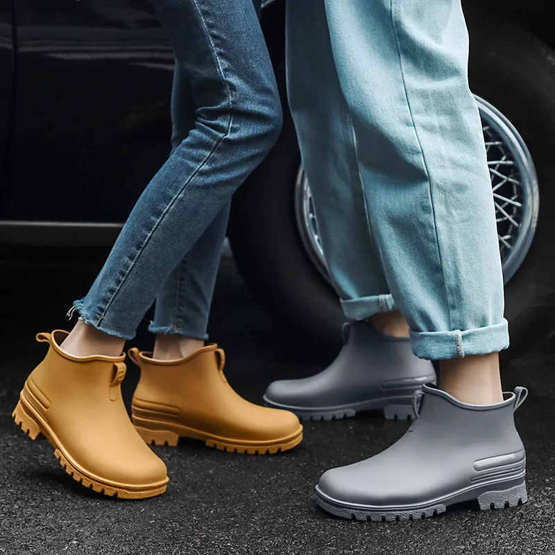 

Прочные и стильные мужские дождевые ботинки, универсальные, для пар, нескользящие, на платформе, удобные, нескользящие кухонные туфли