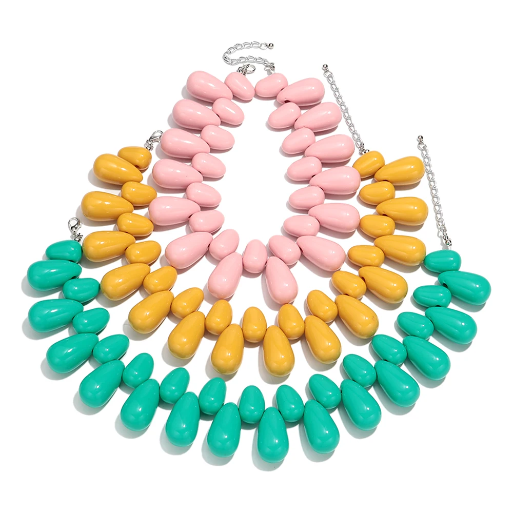 Statement Acrylic Large WaterDrop Beads Choker Necklaces Bohemian Multicolor Geometric Beaded Necklace Summer Jewelry Gifts