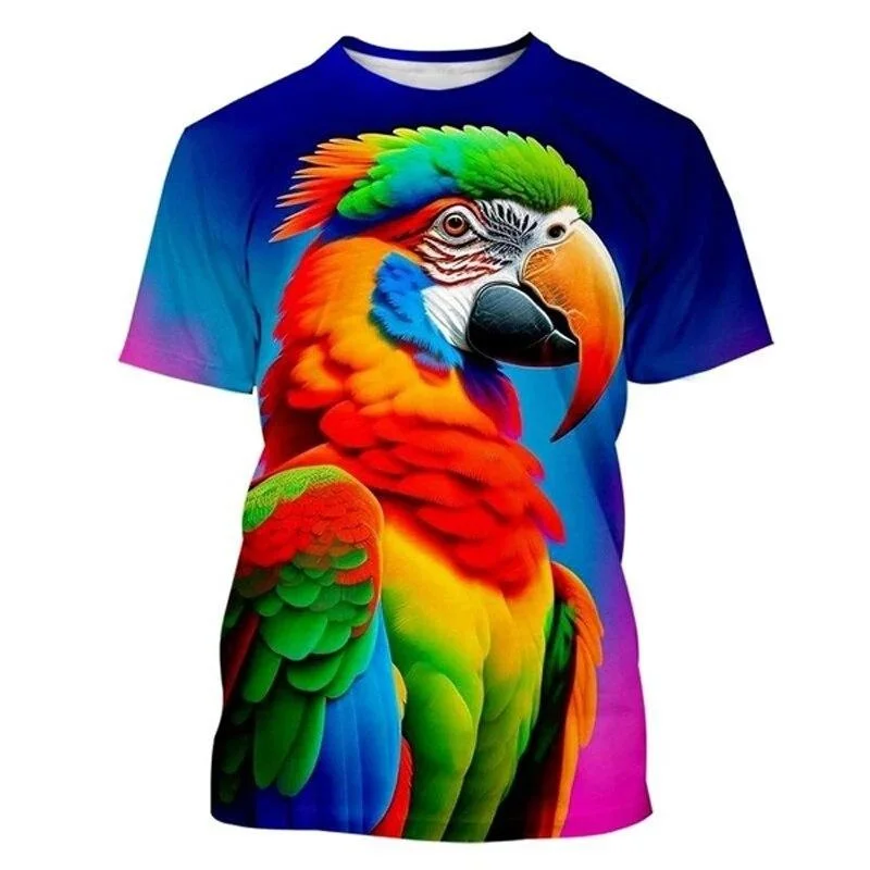 Colorful Parrot T-shirt Men's Clothing Outdoor Casual Simple Short Sleeve T Shirts 3D Print Funny Animal Street Harajuku Tee Top