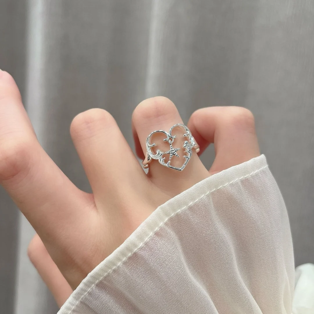 

DUTRIEUX Exquisite Shell Starfish Stars Love Heart Hollowed-out Adjustable Ring for Women Luxury Rings Hand decoration Jewelry